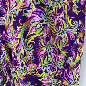 Lularoe Women's Floral Leggings Purple Stretch Casual Soft Pants